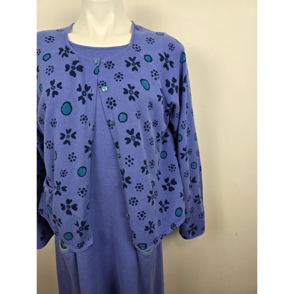 Gudrun Sjoden Lavender Floral Cardigan Sweater Dress Set Size L - Picture 4 of 11